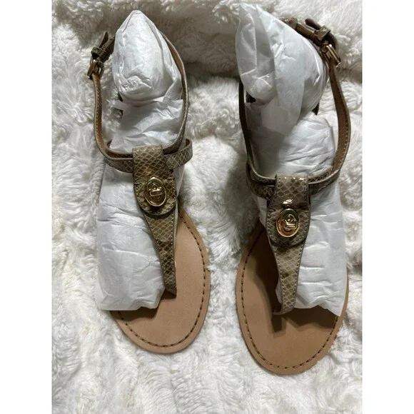 Coach Ingrid Natural Snake Print Leather Thong Sandals Ankle Strap Size 8 New - Picture 3 of 10